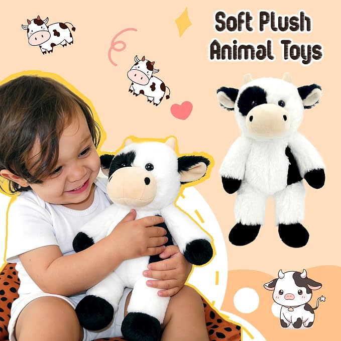 Stuffed Animal Plush Toy Soft Plushie Cuddly Holstein Cow Cute Plush Toy for Kids Toddlers Boys Girls Birthday Christmas Nursery Decor Party Favors