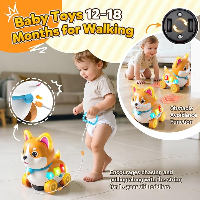 Baby Toys for 6-12-18 Month, 3-in-1 Musical Puppy Toy, Crawling & Walking Toys for 1 Year Old Boy Girl Gifts, Birthday Gift, Bilingual Learning Educational Puppy for 7 8 9 10 Months