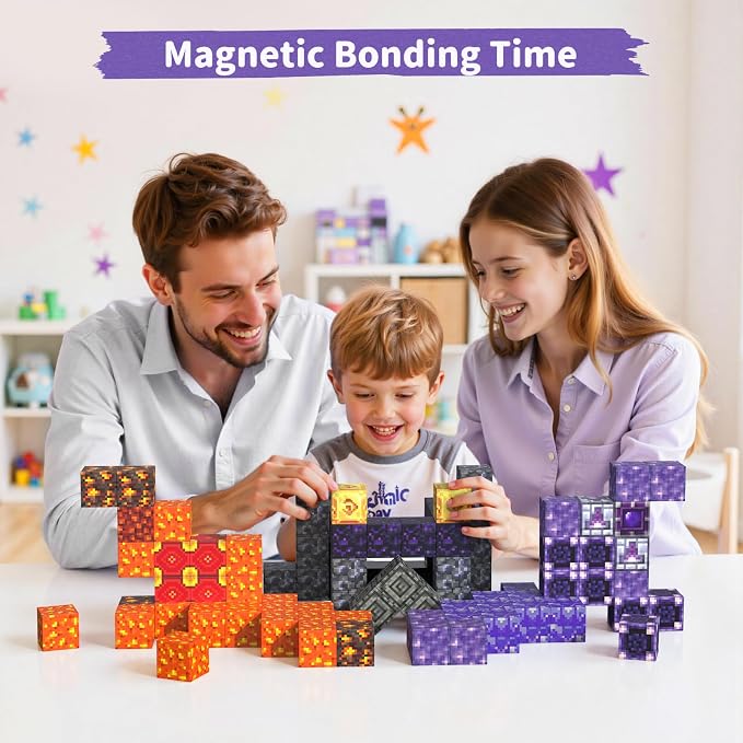 Magnetic Blocks Building Toys - 108PCS Magnet Building Block Set Construction Cubes STEM Sensory Stacking Kids Toy for Age 3-5, 4-8, 8-12