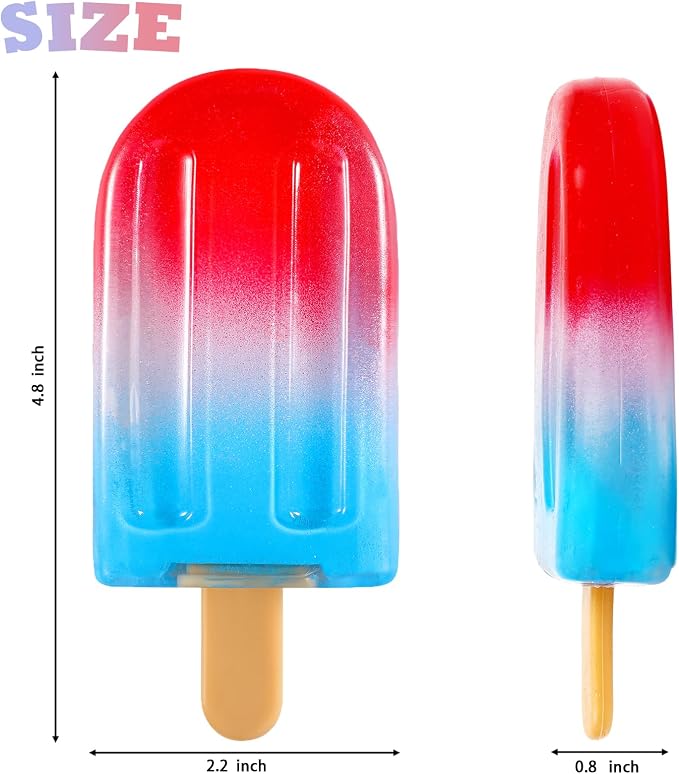 Malt Sugar Popsicle Squishy, Ice Cream Squishies Slow Rising Sensory Fidget Travel Toys for Adults, Kids, and Teens – Summer Classroom Prize (Red White Blue)