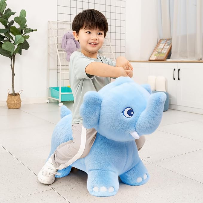 INPANY Bouncy Horse, Elephant Hopper Toys, Toddler Plush Bouncing Animal, Kids Inflatable Ride on Rubber Bouncer, Outdoor Birthday Gift for 2 3 4 Yr Boy Girl