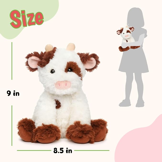 Hopearl Adorable Plush Cow Toy Floppy Dairy Cattle Soft Kawaii Stuffed Animal Cute Birthday Holiday Gift for Boys Girls Kids Toddlers, Brown, 9''
