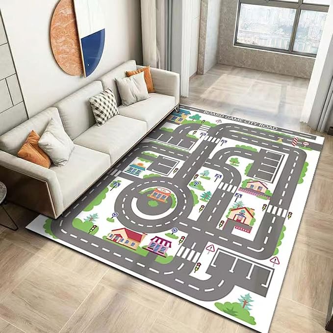 Kids Rug Play Mat Great for Playing with Cars and Toys,Educational Kid Road and Traffic City Life Carpet,Children Baby Fun Throw Rug for Bedroom Play Room,55X79Inch/140X200CM