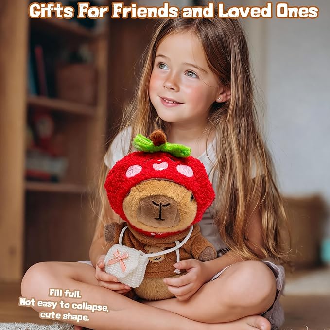 10.2" Brown Capybara Plush Toy with 9 Clothes and Accessories Super Soft Capybara Stuffed Animal for Kids Girls Boys (Brown Capybara)