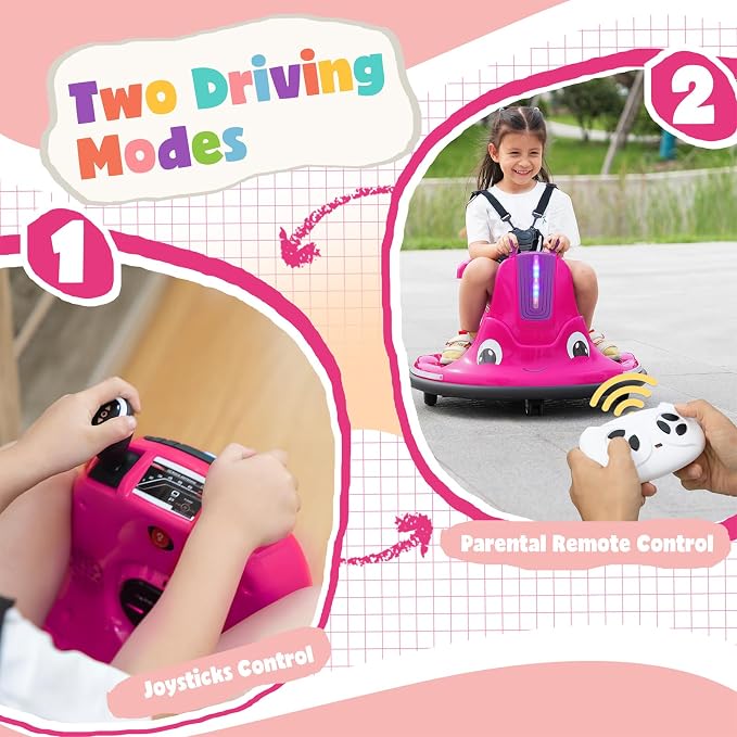 TOBBI Kids Electric Ride On Snail Shape Toy, 12V Battery Powered Toddler Bumper Car with Parent Remote Control/Funny Stickers/360 Degree Spin for Children of Aged 1-6-Azzure