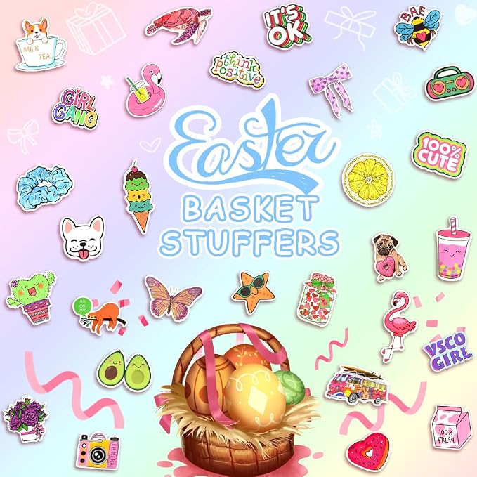 QTL 250pcs Cute Vinyl Stickers for Girls Stickers for Kids Teens Girls Easter Basket Stuffers Gifts Water Bottle Stickers for Hydroflask Waterproof