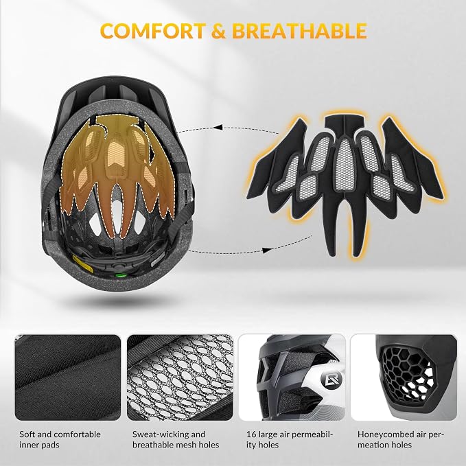 ROCKBROS Kids Full Face Helmet Kids Bike Helmets Lightweight Toddler Mountain Bike Helmet Detachable for MTB BMX Skating Cycling Scooter Safety Bicycle Helmets for Youth Child Boys Girls Ages 3-16