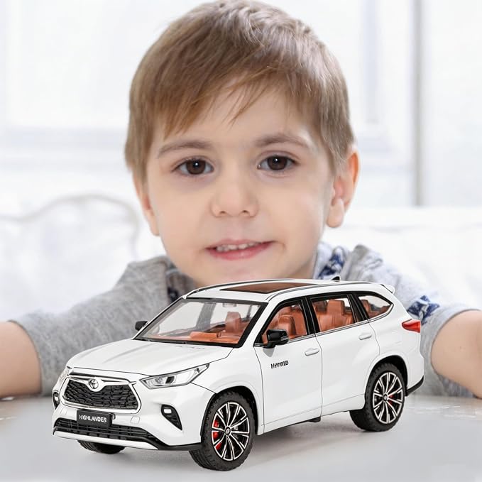 BDTCTK 1/24 Highlander Model Car, Zinc Alloy Pull Back Toy car with Sound and Light for Kids Boy Girl Gift(White)