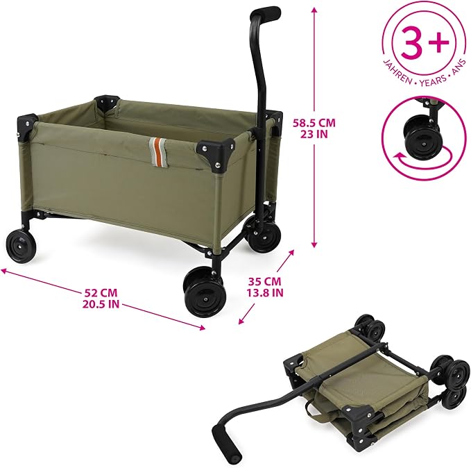 509 Crew: Little Wagon - Khaki - Folding Pull-Along Cart, Adjustable Handle, Canvas-Metal Frame, Transport Toys-Dolls-Stuffed Animals, Kids 3+