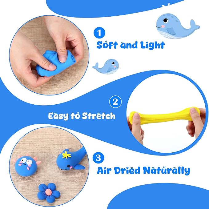 VioraWhite 72 Pcs 38oz Air Dry Clay Bulk Modeling Ultra Lightweight Foam Modeling Clay for Kids Adults DIY Gifts Party Arts Crafts and School Project Supplies(Blue)