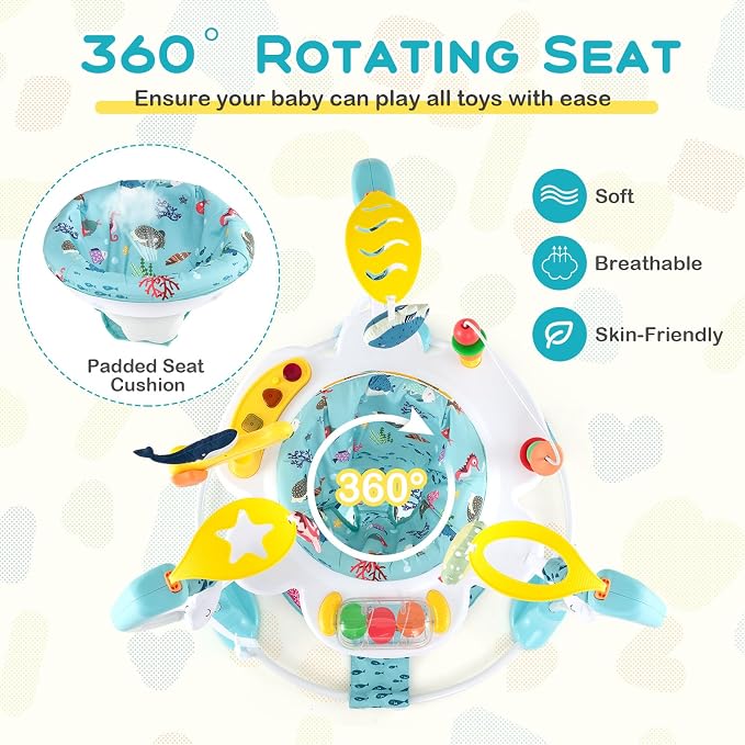 BABY JOY Baby Jumpers and Bouncers, Infant Activity Center with Music Lights Sounds, 360° Rotating Seat and 3 Adjustable Heights, Baby Play and Learning Center for 6-12 Months