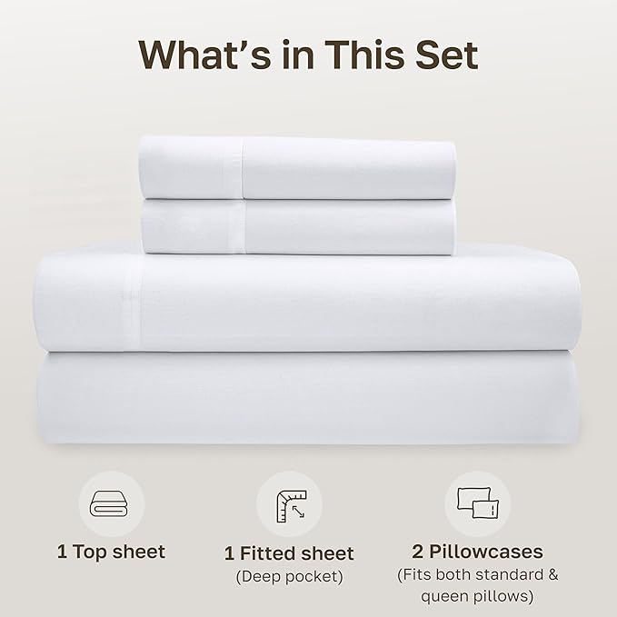 California Design Den Full Sheet Set - Soft 100% Organic Cotton Sheets with Deep Pockets, Crisp Percale, Breathable and Durable Bedding Set - White