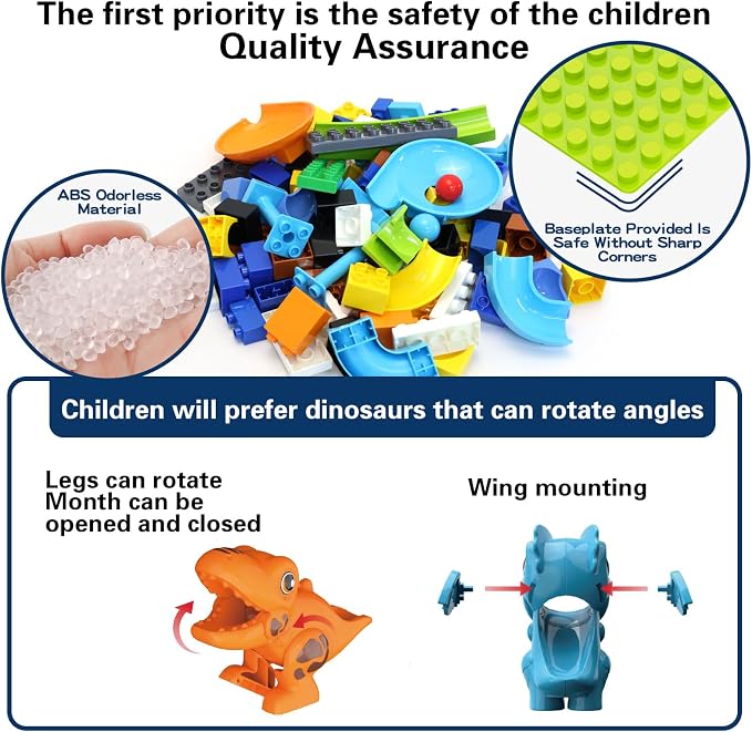 Anpcso Marble Run Building Blocks, Dinosaurs Marble Track Toy Classic Large Bricks for 3 4 5 6 7 + Year Old Boys Girls Kids, Bricks Compatible with All Major Brands