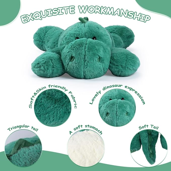 OSOCU® Microwavable & 1.8 LB Weighted Stuffed Animal - Green Dino Heating Pad with Lavender & Tourmaline - Soothing Warm Heatable Plush Toy for Menstrual Cramps, Muscle Aches, Shoulder Tension