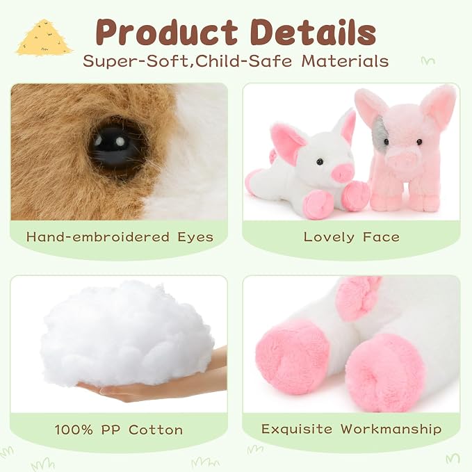 Tezituor 6 Pack Pig Stuffed Animals, 10 Inch Pig Plush Toys Bulk, Cute Soft Assorted Pig Plushies in Pink, White and Spotted, Farm Animal Plush Toys for Kids, Birthday Gifts, Party Favors