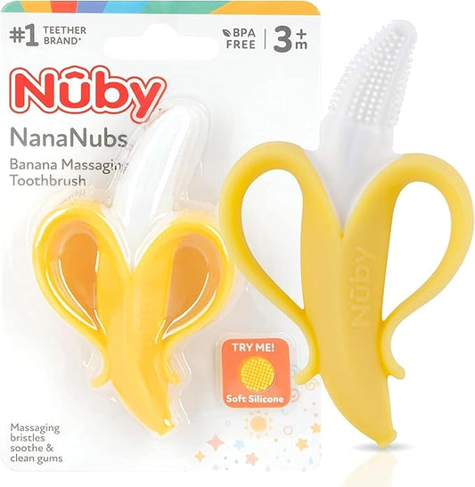 Nuby NanaNubs Banana Silicone Infant Toothbrush - Gum Massager - Soft Bristles - Silicone - 3+ Months