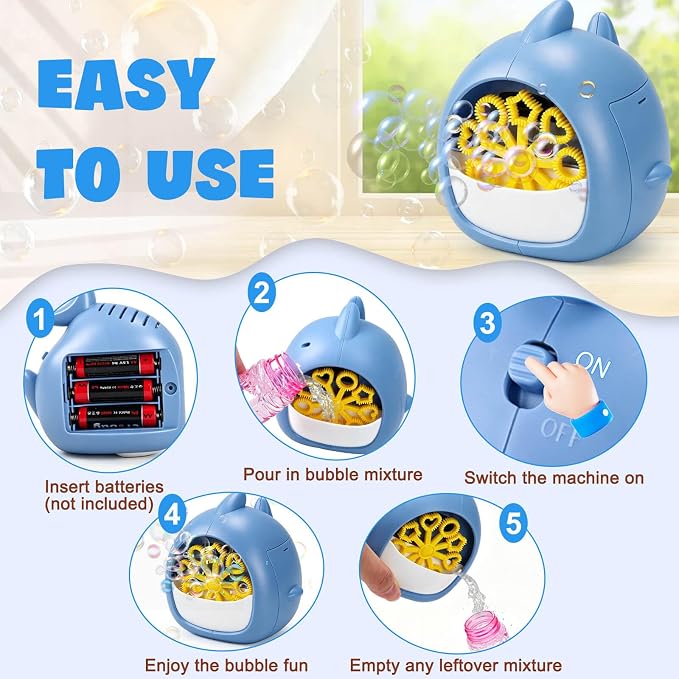 Aooess Shark Bubble Machine for Kids Age 4-8: Automatic Bubble Blower Machine Toy Cute Animal Bubble Maker Toy for Toddlers Boys Girls Age 3+, Summer Outdoor Party Birthday Gift, Blue