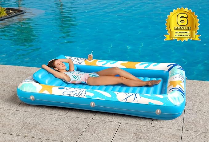 Inflatable Tanning Pool Lounger Float - Jasonwell 4 in 1 Sun Tan Tub Sunbathing Pool Lounge Raft Floatie Toys Water Filled Tanning Bed Mat Pad for Adult Blow Up Kiddie Pool Kids Ball Pit (HD, XXL)