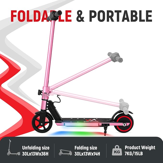 Classic Foldable Electric Scooter for Kids, Bright Front Lights, Shining Pedal Lights, LED Display, Dual Brakes 150W Motor Kids Electric Scooter, UL2272 Certified