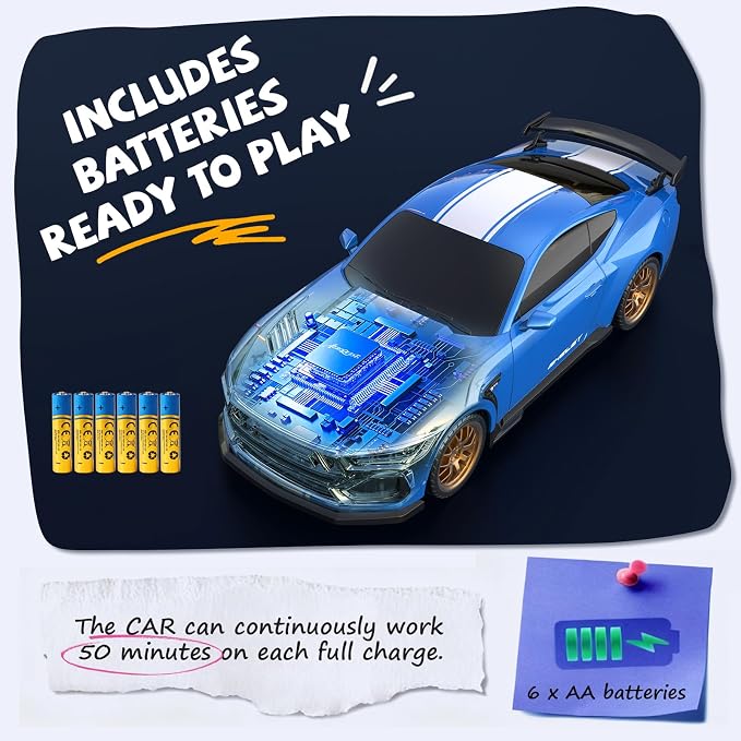 AEROQUEST Remote Control Car Ford Shelby Super Snake, Officially Licensed 1:16 Scale 2.4GHz RC Muscle Car with LED Headlights, 12KM/H Toy Vehicle, Gift for Boys & Girls 3-12