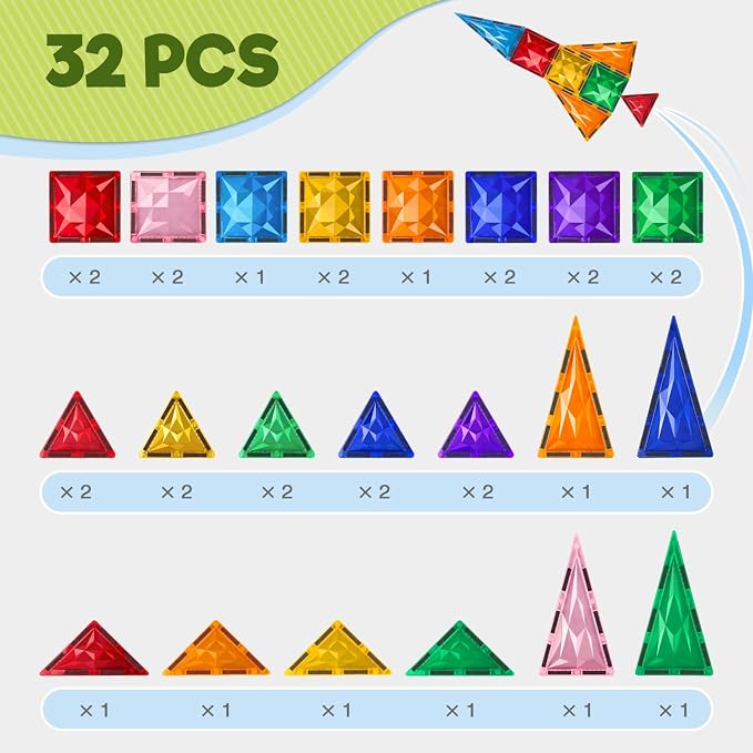 Magnetic Tiles, 32 PCS Magnetic Maze Building Blocks for Kids – STEM Educational Building Toy Set, Montessori Toys for Age 3 4 5 6 7 8, Compatible with Major Brands, Child-Safe Learning Gift
