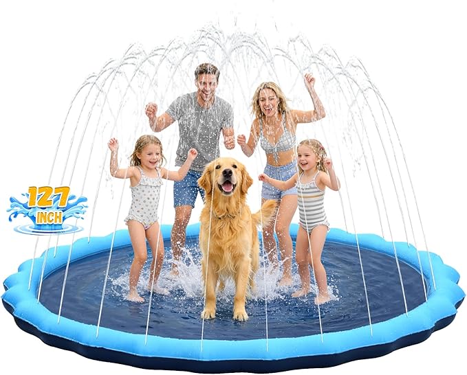 127 inch Extra Large Non-Slip Splash Pad Sprinkler for Kid and Dog, Kiddie Dog Pool, Toddler Outdoor Toys for Ages 3-12 Boys Girls, Summer Outdoor Water Kids Toys, Parent Games, Backyard, Lawn