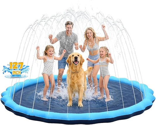 127 inch Extra Large Non-Slip Splash Pad Sprinkler for Kid and Dog, Kiddie Dog Pool, Toddler Outdoor Toys for Ages 3-12 Boys Girls, Summer Outdoor Water Kids Toys, Parent Games, Backyard, Lawn
