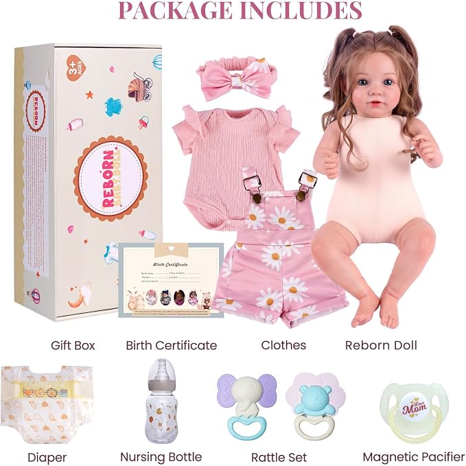 BABESIDE Reborn Baby Dolls, 20Inch Soft Cloth Body Realistic Baby Doll w/Rooted Hair and Open Eye Reborn Doll for Girls Real Life Baby Dolls Perfect for Kids Ages 3+, Playtime and Collection