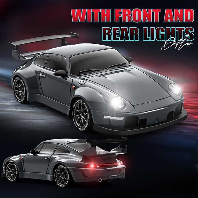 ACAMMZAR RC Drift Car, 1:24 Remote Control Car for Kids, 20KM/H 4WD High Speed RC Cars with LED Lights, Two Batteries, Extra Drifting Tires, Vehicle for Adults Boys Girls