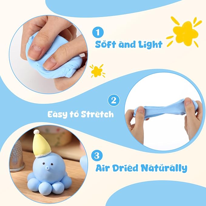 VioraWhite 72 Pcs 38oz Air Dry Clay Bulk Modeling Ultra Lightweight Foam Modeling Clay for Kids Adults DIY Gifts Party Arts Crafts and School Project Supplies (Sky Blue)