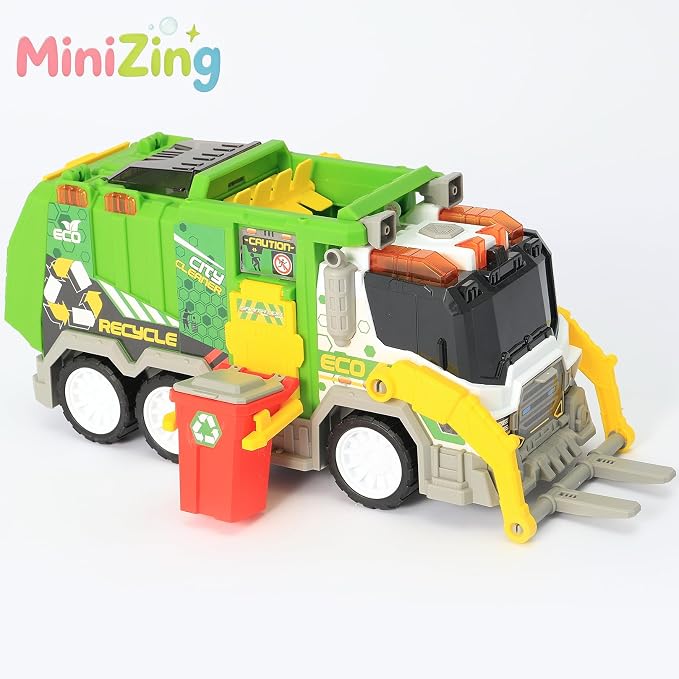 Truck Toy Set for Boys Girls Kids Toddler Gift of Easter Basket Stuffers | 4 bins, 2 launch cars, side clamp, top disposal. Friction power. Indoor/outdoor. Sparks exploration & new play ideas