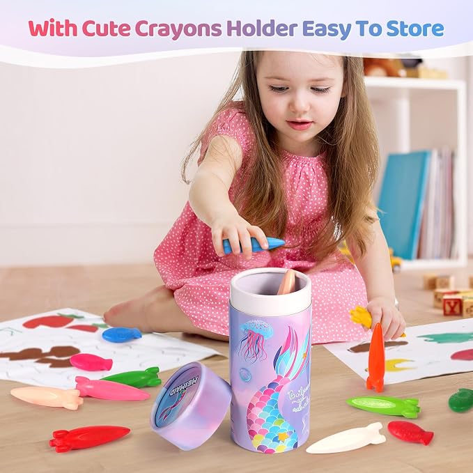 DreamCandy Rocket and Fish-Shaped Crayons,18PCS Non Toxic Washable Toddler Crayons for Kids and Toddlers,Art Supplies Drawing Coloring Crayon Set,Gift for Girls and Boys,Back to School