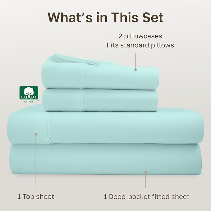 California Design Den Soft 100% Cotton Bed Sheets Full Size Set, 400 Thread Count Good Housekeeping Award Winner, Smooth Sateen Finish with Deep Pockets, Cozy and Durable Full Bedding Set - Seafoam