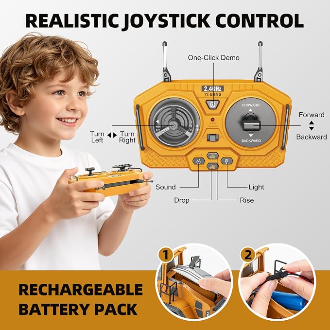 Metal RC Wheel Loader, 9-Channel Remote Control Construction Truck with Realistic Lights & Sounds, 1:20 Scale Rechargeable Engineering Toy for Boys Age 3-12, STEM Educational Gift