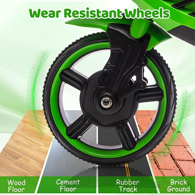 Kids Ride On Motorcycle, 6V Battery Powered Electric Motorcycle, w/Treaded Tires, Horn, Working Headlight, Music, Training Wheels, Stable Ride On Toys for Kids Toddler Boys Girls 3-6, Green
