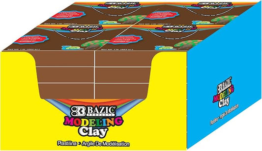 BAZIC Products Brown Modeling Clay, 1 lb, Non-Hardening, for Sculpting Art Crafts, Reusable, Case of 24