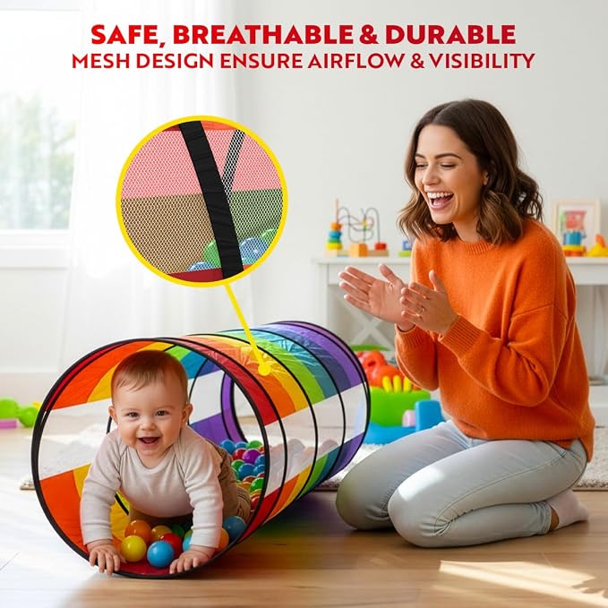 Extra-Large Play Tunnel for Toddlers 1-3 Years – Pop-Up Baby Crawl Tube, Sensory Activity, Indoor & Outdoor Kids Toy, Collapsible for Easy Storage