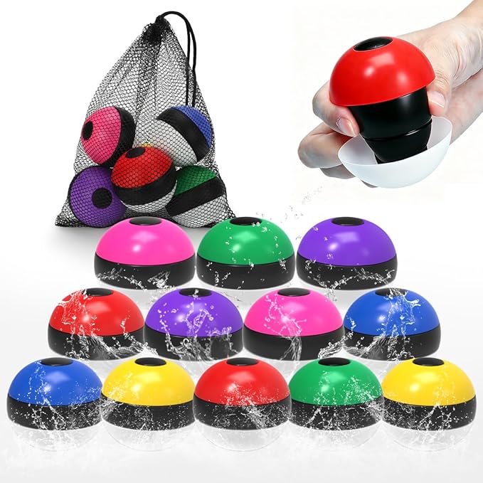 Reusable Water Balloons 12 Pcs, Refillable Self-Sealing Water Bombs, Quick Fill Silicone Water Balls for Kids, Non-Magnetic Splash Toys for Outdoor Summer Fun, Pool Beach Backyard Water Park Games