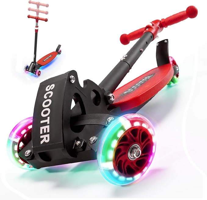 3 Wheel Scooter for Kids Ages 3-12, LED Light-Up Kids Kick Scooter–Portable Foldable, Adjustable Height, Durable Metal Construction, 6" Extra Wide Deck for Outdoor Activities,Child Safety Certified