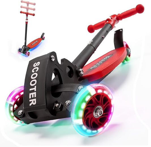 3 Wheel Scooter for Kids Ages 3-12, LED Light-Up Kids Kick Scooter–Portable Foldable, Adjustable Height, Durable Metal Construction, 6" Extra Wide Deck for Outdoor Activities,Child Safety Certified