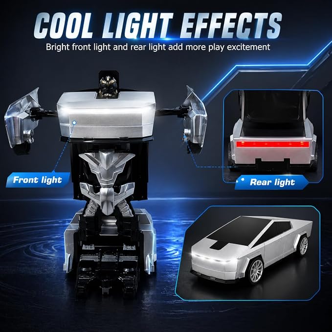 Transformer RC Car, 2-in-1 Transforming Robot Car Toy, 2.4GHz Remote Control Cyber RC Truck, 360° Rotating Drift Stunt Car, Rechargeable Toy Gift for Boys Ages 4-12