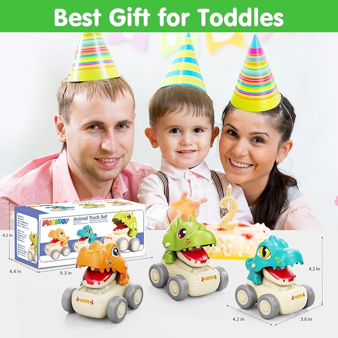 MOONTOY Baby Car Dinosaur Toys for 3 4 5 6 7 8 Year Old Boy Press and Go Cars for Toddlers 3+, Push Go Dino Cars Toddler Toys Baby Toys Easter Basket Stuffers 1st Birthday Gifts
