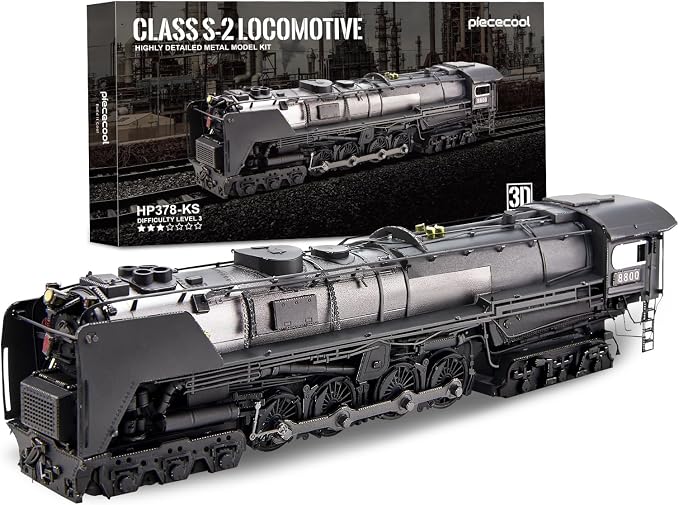 Piececool 3D Metal Model Kit Class S-2 Locomotive Steam Train 3D Metal Puzzles for Adults, DIY Brain Teaser Building Kits, Birthday Christmas Day Gift for Teens