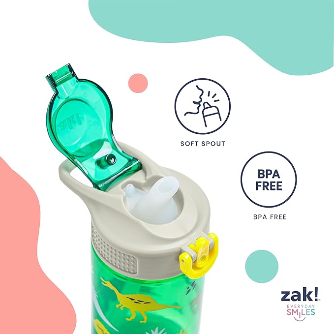 Zak Designs Hot Wheels Sage Kids Water Bottle For School or Travel, 16oz Durable Plastic Water Bottle With Straw, Handle, and Leak-Proof, Pop-Up Spout Cover, 2-Pack Set (Monster Trucks)