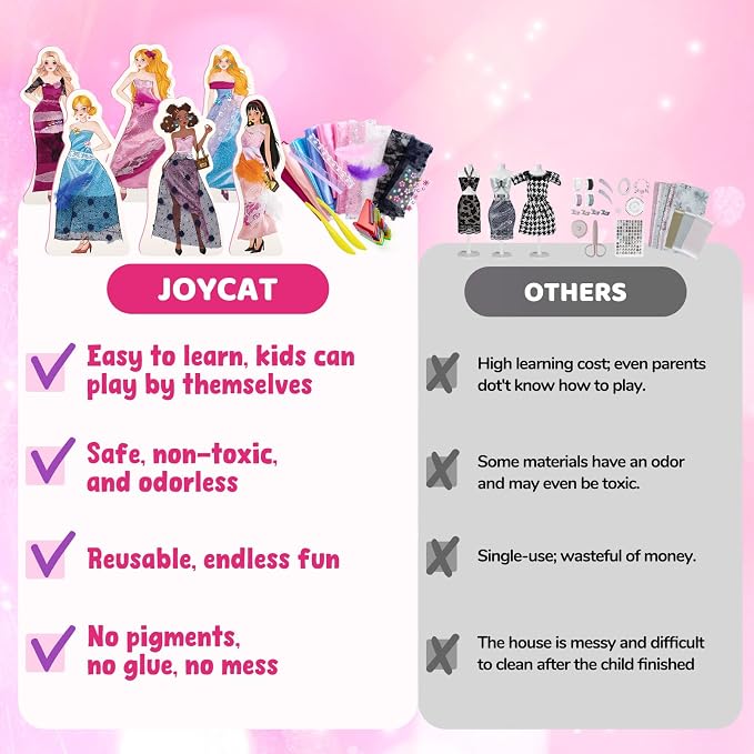 Poke-in Fashion Designer Kit for Girls, No-Sew DIY Craft Toys with 6 EVA Mannequins & Real Fabric, Safe & Non-Toxic Creative Dress Up Activity, Mess-Free Arts and Crafts Gift for Girls Age 5-12