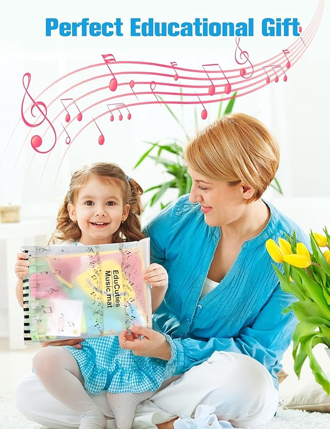 Baby Musical Learning Toys , Floor Piano Playmat for Toddlers with Animal Flash Cards Music Sound for Early Education Touch Keyboard Blanket Birthday for Baby Boys Girls