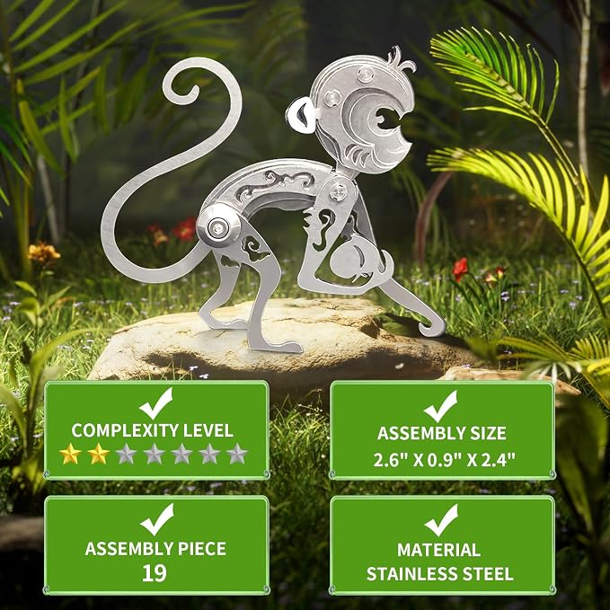 Microworld 3D Metal Model Kits, Mechanical Monkey 3D Metal Puzzles, Steel Warcraft Collection 3D Puzzles for Adults, DIY Animal Brain Teasers Home Decor