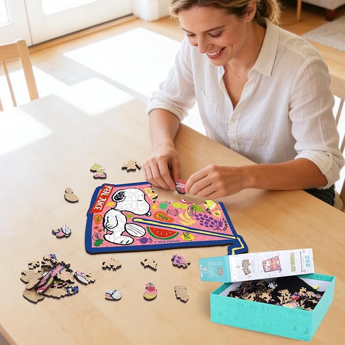 Peanuts Snoopy Puzzles for Adults – Wooden Jigsaw Puzzles, 200 Pieces Unique Shaped Wooden Puzzle, Relax Family Game, 5MM Thick, Officially Licensed Merchandise – Real Juice, 11.8" x 9.8"