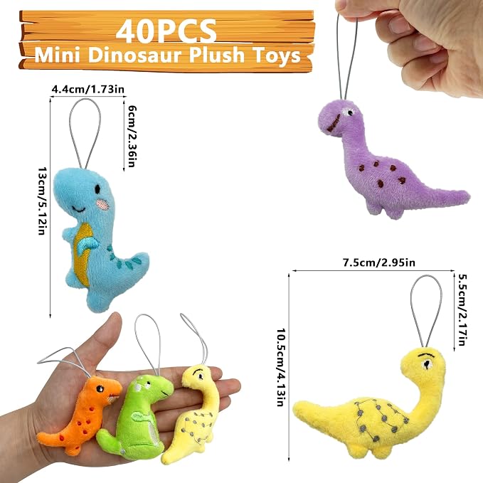 XIPEGPA 40 PCS Mini Dinosaur Plush Toys Set Cute Small Dinosaur Stuffed Toy Keychain for Party Favors Keychain Ornament for Goody Bag Easter Egg Stuffers Carnival Birthday Party Classroom Prizes