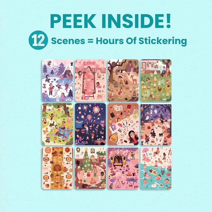 12 Months of the Year 500+ Sticker Book by Cupkin Fun Toddler Calendar Activity Coloring + Sticker Book, Road Trip Essentials, 12 Coloring Pages + Side by Side Scenes for Ages 2–8 Years